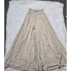 Tempo Paris Beige Lace Overlay Bohemian Wide-Leg Palazzo Pants Size Medium 28x30